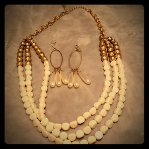 Layered beaded necklace with earrings